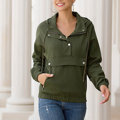 

Tailored Womens Fashion Long Sleeve Loose Leisure Coat&Hat Top Blouses