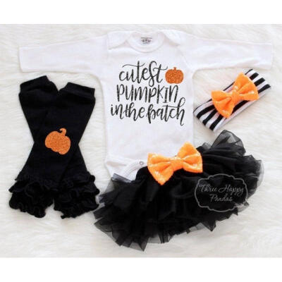 

Newborn Kids Girl Halloween Romper Tutu Leg Warmer Headband Clothes 4Pcs Set