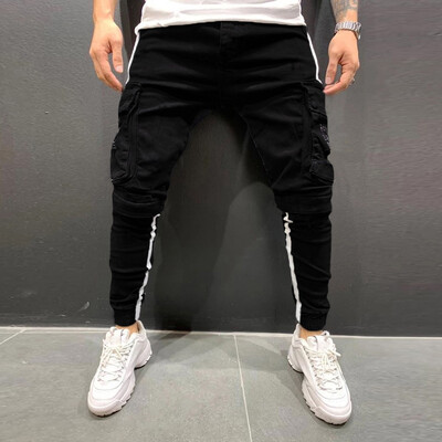 

Gobestart Mens Fashion Denim Hole Trouser Distressed Jeans Long Pencil Pants Streetwear