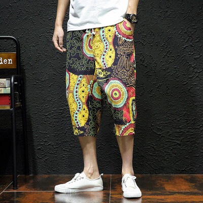 

Tailored Mens Wide Crotch Harem Cotton Linen Wide-legged Bloomers Baggy Cropped Trousers