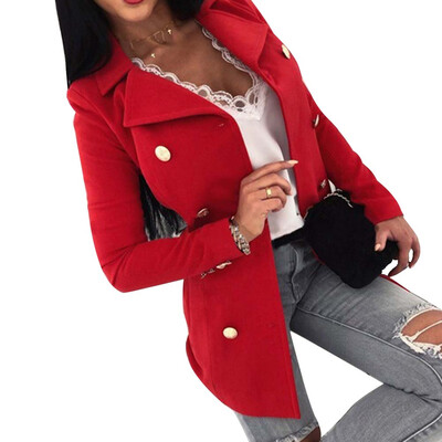 

Women Fashion Long Sleeve Button Coat Casual Solid Color Lapel Jacket Slim Winter Coat
