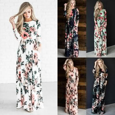 

Plus Size Women Retro Boho Floral Long Sleeve Dress Party Evening Cocktail Long Maxi Dress