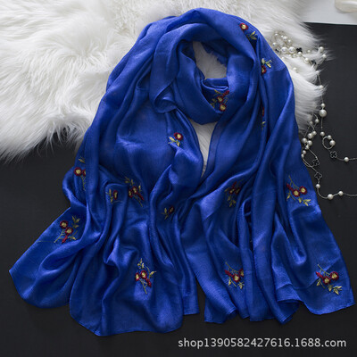 

New Dutch linen long sunscreen beach towel shawl cotton&linen solid color scarf pearl light embroidered silk scarf female