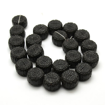 

Chinoiserie Jewelry Making Carved Cinnabar Flat Round Cameo Beads Strands Black 185x125mm Hole 1mm about 161" 24pcsstran