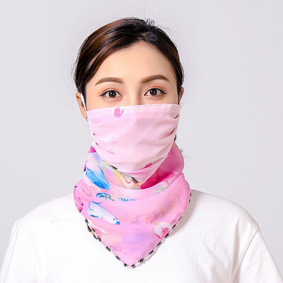 

19 summer sun protection neck chiffon mask female flowers antique elegant printing breathable mask square towel factory direct sales