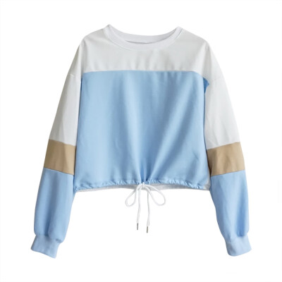 

2019 New Women Autumn Causal Pullovers Women Harajuku Fashion Color Block Sweatshirt O-Neck Long Sleeve Ladies Sexy Crop Top