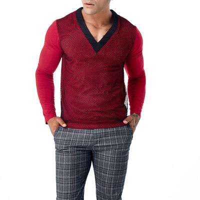 

Men Mesh Casual Long Sleeve V Neck Shirts Shirt Tops Slim Fit T-Shirt Muscle Tee
