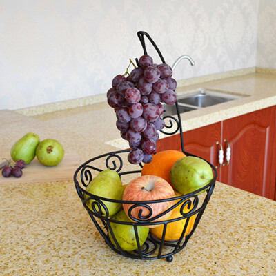 

Siaonvr IPC Fruit Basket Bowl With Banana Tree Hanger Carbon Steel Black