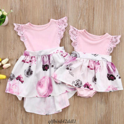 

AU Infant Baby Kids Girls Floral Sisters Dress Romper Matching Outfits Clothes