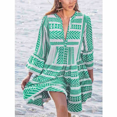 

Ladies Womens Summer Boho Smock Dress Tops Holiday Beach Casual Loose Frill Sundress Shirt Dress