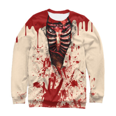 

Toponeto Mens Casual Scary Halloween 3D Printed Long Sleeve Shirt Round Neck Blouse Top