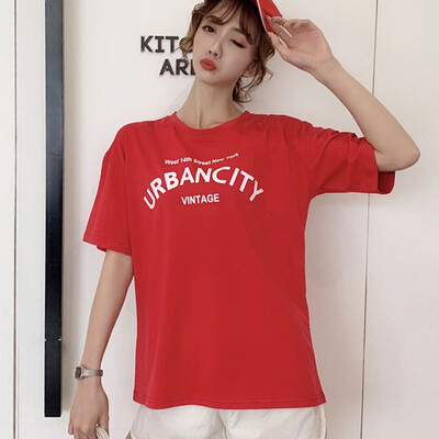 

Womens Round Neck Letter Print Short Sleeve T-Shirt