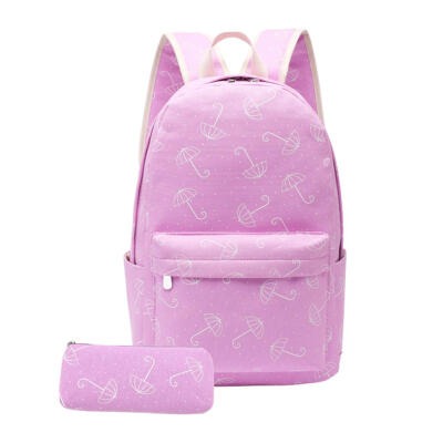 

2pcsset Fashion Women Girls Backpack Preppy Umbrella Print School Pen Bag