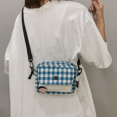 

2019 popular small bag plaid Mori girl canvas bag handbag new summer small fresh wild Messenger bag