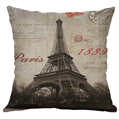 

〖Follure〗Eiffel Tower Cotton Linen Pillow Case Sofa Waist Throw Cushion Cover Home Decor
