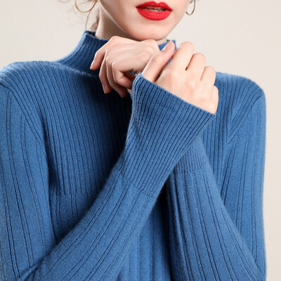 

QIANMUCHUN Womens Half High Collar Sucker Slim Cashmere Sweater 5785