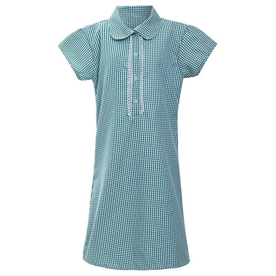 

Kids Gingham Girl Princess Turndown Lace Plaid Check School Dress Outfit Clothes