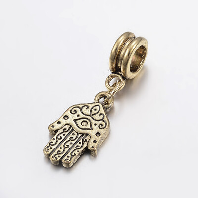 

Tibetan Style Alloy European Dangle Beads Large Hole Pendants Hamsa HandHand of FatimaHand of Miriam Antique Golden 31mm