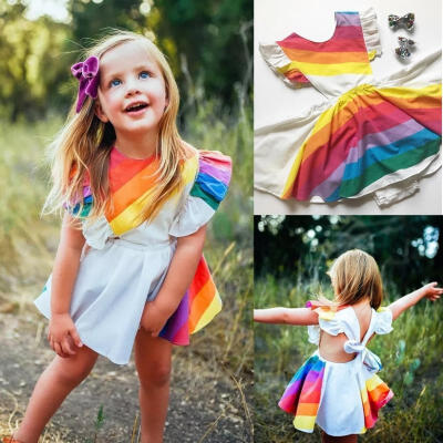 

Toddler Kids Baby Girl Rainbow Romper Dress Princess Party Tutu Dresses Sundress