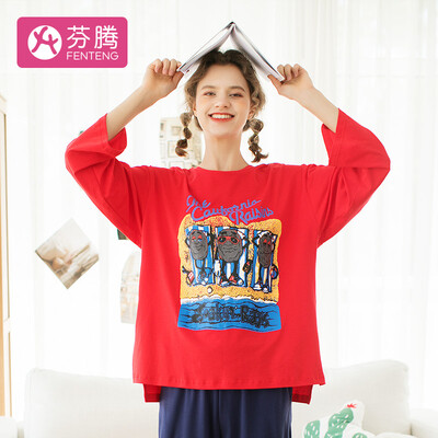 

Fen Teng 2019 new products can be worn outside colorful cartoon sets of casual cotton long-sleeved home service ladies pajamas 8980732217 Dahong