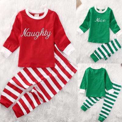 

Christmas Baby Kids Boys Girls Striped Nightwear Sleepwear Pants Pajamas Set Sleepwear 1-6 Year