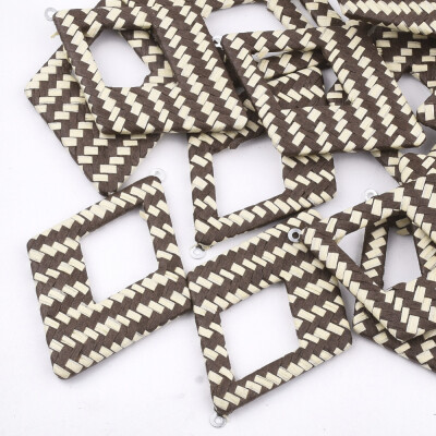 

Handmade Raffia Woven Big Pendants with Iron & Aluminum Findings Rhombus Platinum PapayaWhip 69x485x4mm Hole 18mm