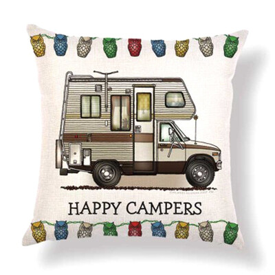 

Home Decor Ornate HAPPY CAMPERS Sofa Waist Throw Cushion Cover Pillow Case