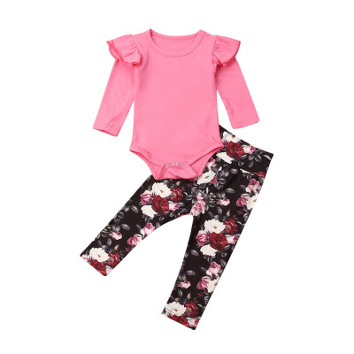 

Newborn Kids Baby Girls Outfits Floral Romper Bodysuit Jumpsuit Pants 2pcs Set