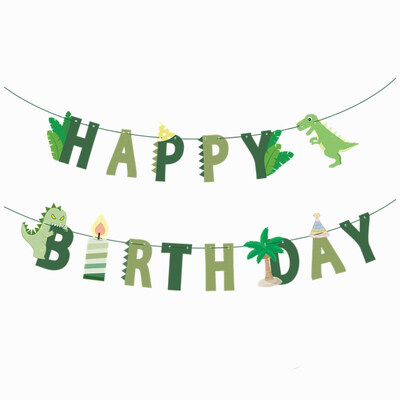 

FUNNYBUNNY Dinosaur Happy Birthday Lahuala Flag Dinosaur Banner Forest Theme Party Decoration Bunting Birthday Banner