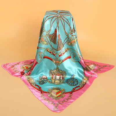 

Simulation silk scarf spot wholesale 90cm satin large square scarf Yiwu scarf factory direct sales special gift