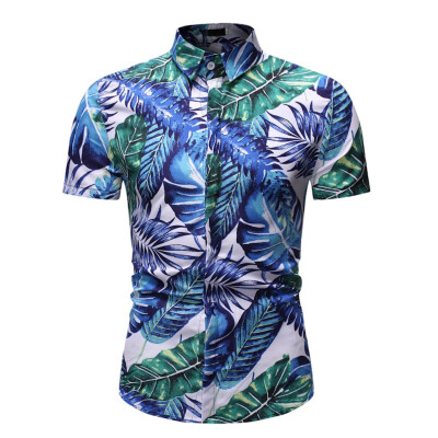 

Tailored Mens Comfy Printed Turn-Down Collar Slim Fit Short Sleeve Top Shirt Blouse