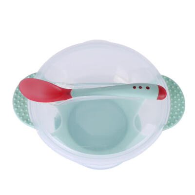 

3pcs Baby Dinnerware Feeding Set Sucker Bottom Bowl Dust Cap Spoon Dishes