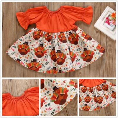 

Toddler Kids Baby Girls Thanksgiving Turkey Party Pageant Dress Sundress