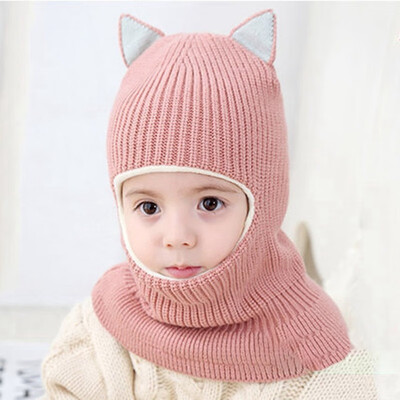

Toddler Kids Baby Boy Girl Hooded scarf Caps Hat Winter Warm Knit Scarf Hat
