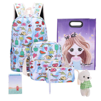 

7pcsSet Unisex Food Print Canvas Backpacks Travel Stationery Shoulder Bags