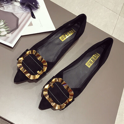 

Single-shoe female Korean version of the tip-to-tip light-mouthed metal square buckle flat shoes fashion bean shoes tide