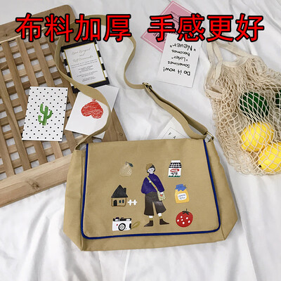 

Canvas Baggage Girls One Shoulder Ins Slant Dual-purpose Student Japanese Harbour Graffiti Retro-Gusen Chic Port Wind Baggage