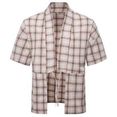 

Tailored Mens new summer fashion loose check cardigan casual short sleeve shirt