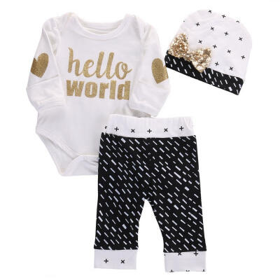 

Newborn Baby Girl Boy Long Sleeve Top RomperPants Leggings Hat 3pcs Outfits Set