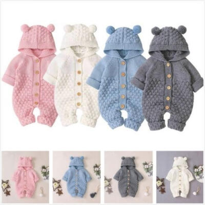 

Newborn Baby Boy Girls Bear Ear Knit Romper Hooded Wool Sweater Jumpsuit Outfits