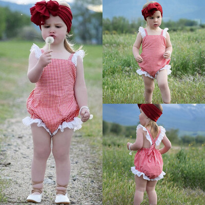 

Infant Baby Girls Plaid Print Vest Sleeveless Backless Romper Bodysuit Clothes