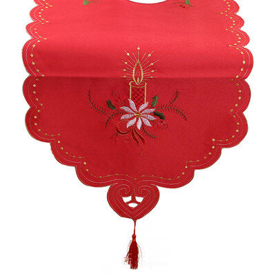 

Embroidery Poinsettia Table Runner Tablecloth Christmas Party Wedding Table Deco