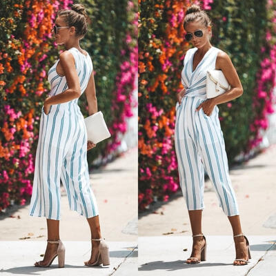 

Women´s Fashion Jumpsuit Rompers V-neck Sleeveless Slim Fit Wid Leg Jumpsuit