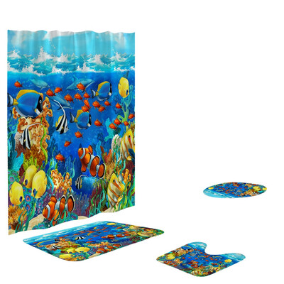 

Gobestart 4PCS Non Slip Toilet Polyester Cover Mat Set Bathroom Shower Curtain
