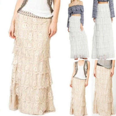 

Ladies Women Elegant Multi-layer Long Dress Skirt Lace Crochet Lace Cake Skirt