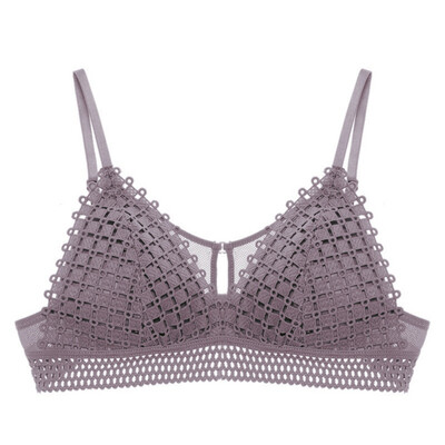 

Fashion Sexy Hollow Breathable Thin Cup Without Steel Ring Gathered Lace French Bra