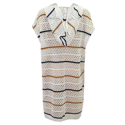 

Sexy Women Hollow Out Cover Ups Hooded See-through Fishnet Boho Beach Dress Bikini Covers White