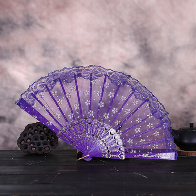 

Siaonvr Best Chinese Style Dance Wedding Party Lace Silk Folding Hand Held Flower Fan