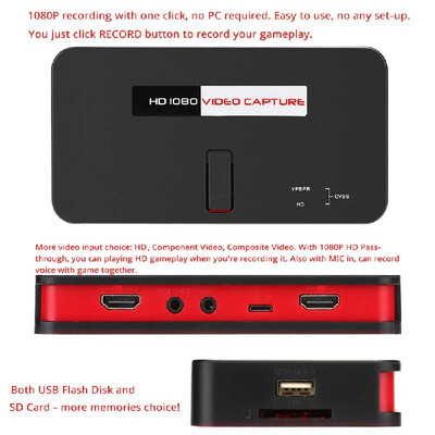 

HD Video Game Capture 1080P HD YPbPr Component or Composite Recorder into USB Disk SD Card For Blue-ray DVD Player PS3 PS4 Set-t