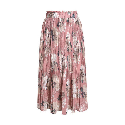 

Womens Boho Floral Elastic High Waist Pleated A Line Midi Skirt With Pocket